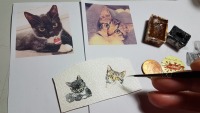 handgemalt royale Tierportrait-Miniatur in ovaler Brosche aus Bronze, König Königin, Hund Katze,