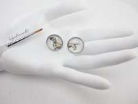 handgemalt halbe Dackel Ohrstecker oder Ohrhänger in Edelstahl oder Echtsilber, Original Mini
