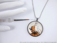der Kopf-Hoch-Fuchs am Hals: Original Miniatur-Aquarell Edelstahl oder Echt Sterling Silber 2