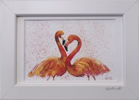 Flamingoliebe , Studie, Illustration handgemalt, gerahmt 7