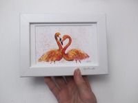 Flamingoliebe , Studie, Illustration handgemalt, gerahmt