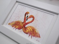 Flamingoliebe , Studie, Illustration handgemalt, gerahmt 6