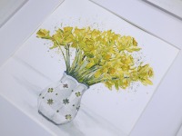 Osterglocken/Narzissenstrauß, Aquarell gerahmtes handgemalte Original, Blumen Einzelstück,