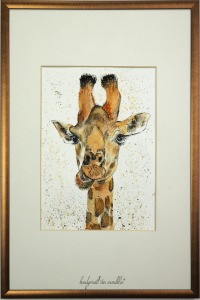 Giraffe Alma, Illustration handgemalt, gerahmt auf 20x30cm 2