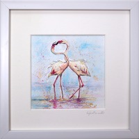 Flamingos Schorsch und Toni Aquarell gerahmtes handgemalte Original, Einzelstück 2