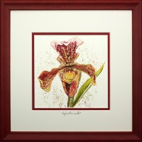 Frauenschuh Orchidee Illustration Aquarell edel gerahmtes handgemaltes Original, Blumenbild,
