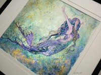 Mermaid Luzia, Illustration, gerahmte aufwändige Originalarbeit, Mixed Media Aquarell, Fineliner 9