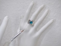 handgemalte türkis-karibikblaue Galaxie gefasst in 925 Sterling Silber Ring, Einzelstück 5