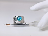 handgemalte türkis-karibikblaue Galaxie gefasst in 925 Sterling Silber Ring, Einzelstück