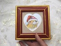 Der Weihnachtsotter Handgemaltes Originalaquarell in Vintage-Holzrahmen mit Leinen-Herzpassepartout