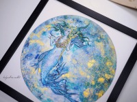 Mermaid Phoebe, Illustration, gerahmte aufwändige Originalarbeit, Mixed Media Aquarell, Fineliner 3
