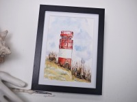 Leuchtturm Helgoland Düne Illustration handgemalt, gerahmt 5