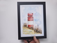 Leuchtturm Helgoland Düne Illustration handgemalt, gerahmt 2