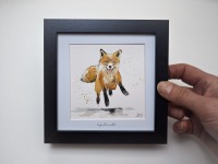Fuchs Illustration handgemalt, gerahmt in Minirahmen, Rahmenfarbe wählbar schwarz oder shabby-weiss