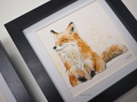 Fuchs Illustration handgemalt, gerahmt in Minirahmen, Rahmenfarbe wählbar schwarz oder shabby-weiss
