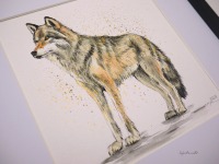 Wolf, Aquarell gerahmtes handgemalte Original, Tierbild, Einzelstück, Rahmenfarbe wählbar schwarz