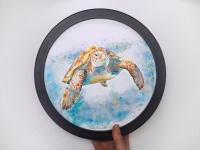handgemaltes Original, Meeresschildkröte, Aquarell, rund gerahmt, 2