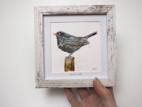 Amsel Illustration handgemalt, gerahmt in Minirahmen 4