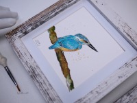 Eisvogel Illustration handgemalt, gerahmt in Minirahmen 5