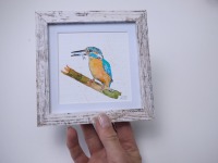 Eisvogel Illustration handgemalt, gerahmt in Minirahmen 9