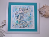 Mermaid Hedwig Illustration, gerahmte aufwändige Originalarbeit, Aquarell 8