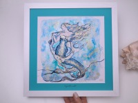 Mermaid Hedwig Illustration, gerahmte aufwändige Originalarbeit, Aquarell 7