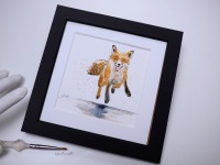 Fuchs Illustration handgemalt, gerahmt in Minirahmen, Rahmenfarbe wählbar schwarz oder shabby-weiss