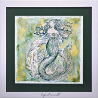 Mermaid Esmeralda Illustration, gerahmte aufwändige Originalarbeit, Aquarell 9