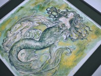 Mermaid Esmeralda Illustration, gerahmte aufwändige Originalarbeit, Aquarell 11