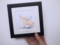 Flügelschwein kleine Illustration handgemalt, gerahmt, Glücksschwein, Flügelschweinchen,