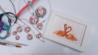 handgemalt Flamingo Victoria Schmuckserie, Original Aquarellminiatur gefasst in div.