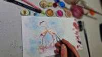 Flamingos Schorsch und Toni Aquarell gerahmtes handgemalte Original, Einzelstück 5