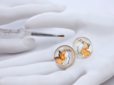 Der Kopf-hoch-Fuchs fürs Ohr handgemalte Miniatur Fuchs inEcht 925 Sterling Silber Originalmalerei Ohrringe mit Fuchs große oder kleine Silberohrstecker Echtsilber