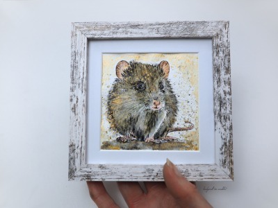 Kleine Ratte, Illustration handgemalt, gerahmt - innerhalb Deutschlands inkl. Kundenanteil an den