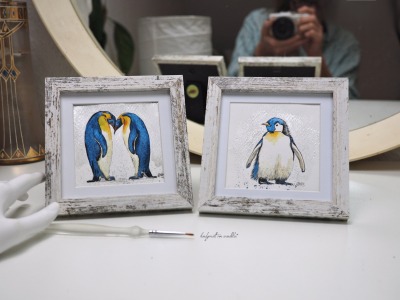 Pinguin Illustration handgemalt, gerahmt in MInirahmen - kl exklusiv nur hier, innerhalb