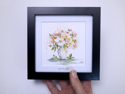 Blumenstrauß Illustration handgemalt, gerahmt in Minirahmen - kl exklusiv nur hier, innerhalb