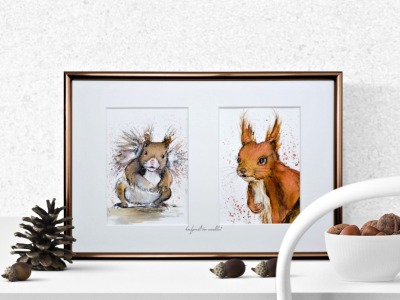 Eichhörnchen Duo Aurelie und Lothar, Illustration handgemalt - kl exklusiv nur hier
