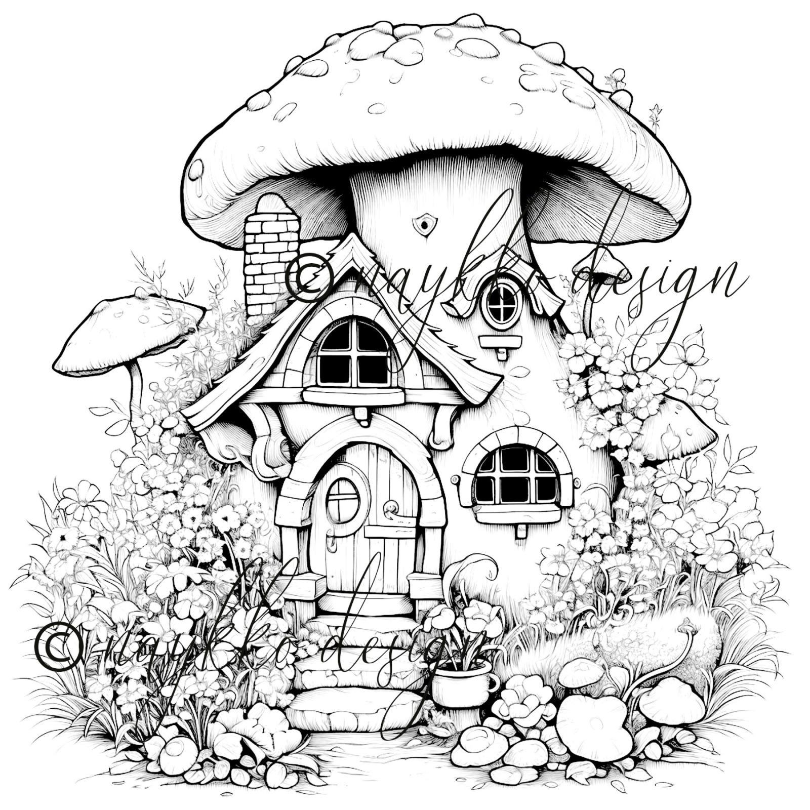 Ausmalbild kleinse Elfenhaus, zum Download und selbst ausdrucken 3