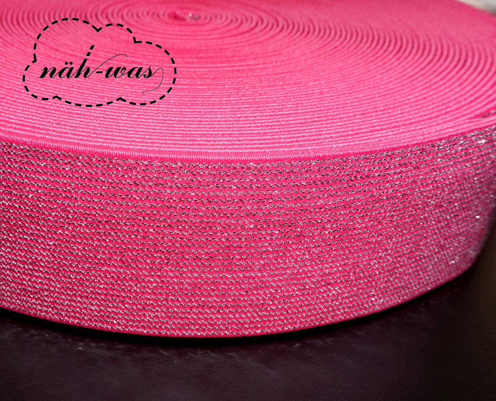 3m Gummiband pink 5cm breit glitzer