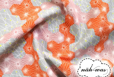 Kokka hexagon orange Baumwollstoff fest grafisches Muster