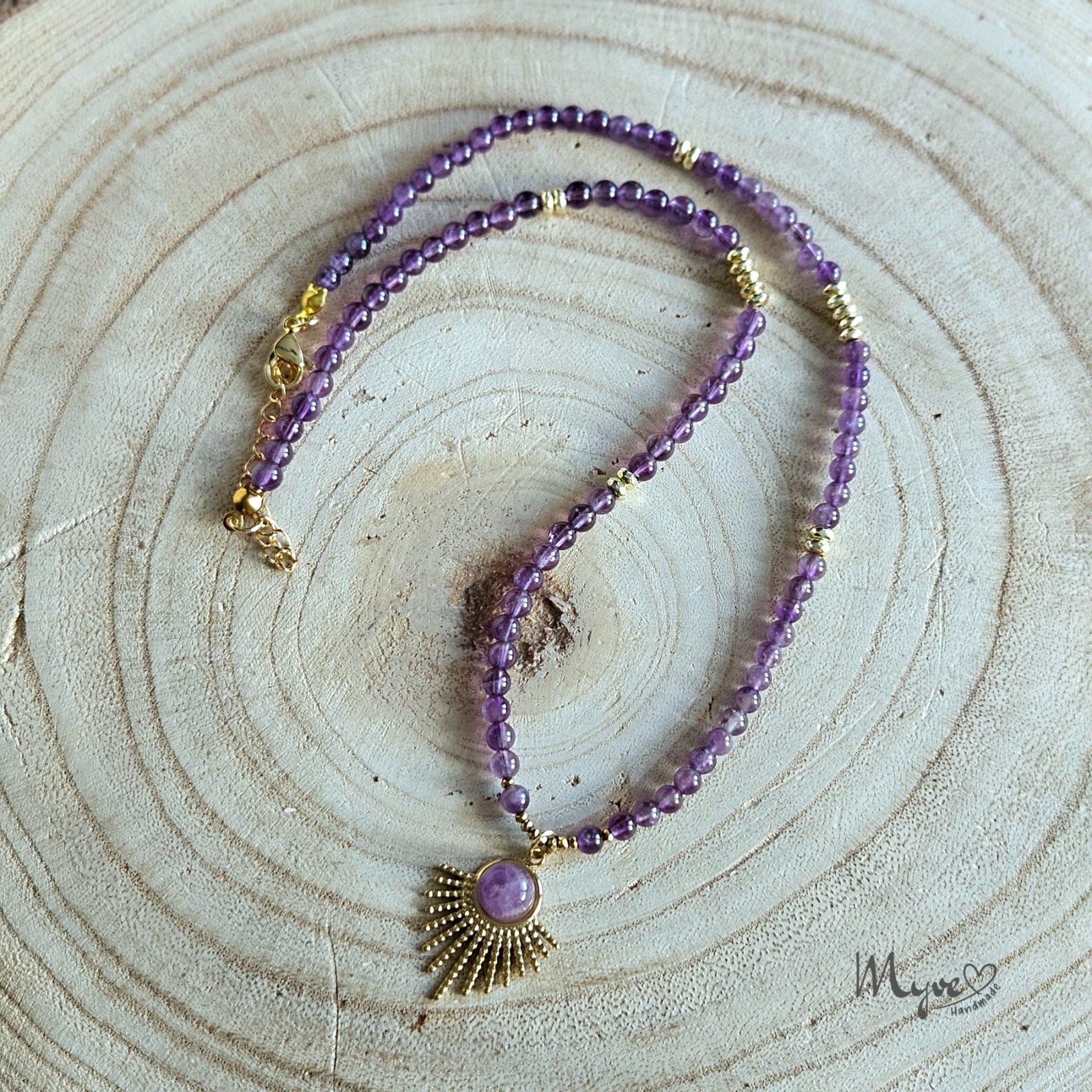 Goldene Amethyst Halskette, Edelstahlschmuck, Damenhalskette, spirituelle Geschenke. Edelsteinkette