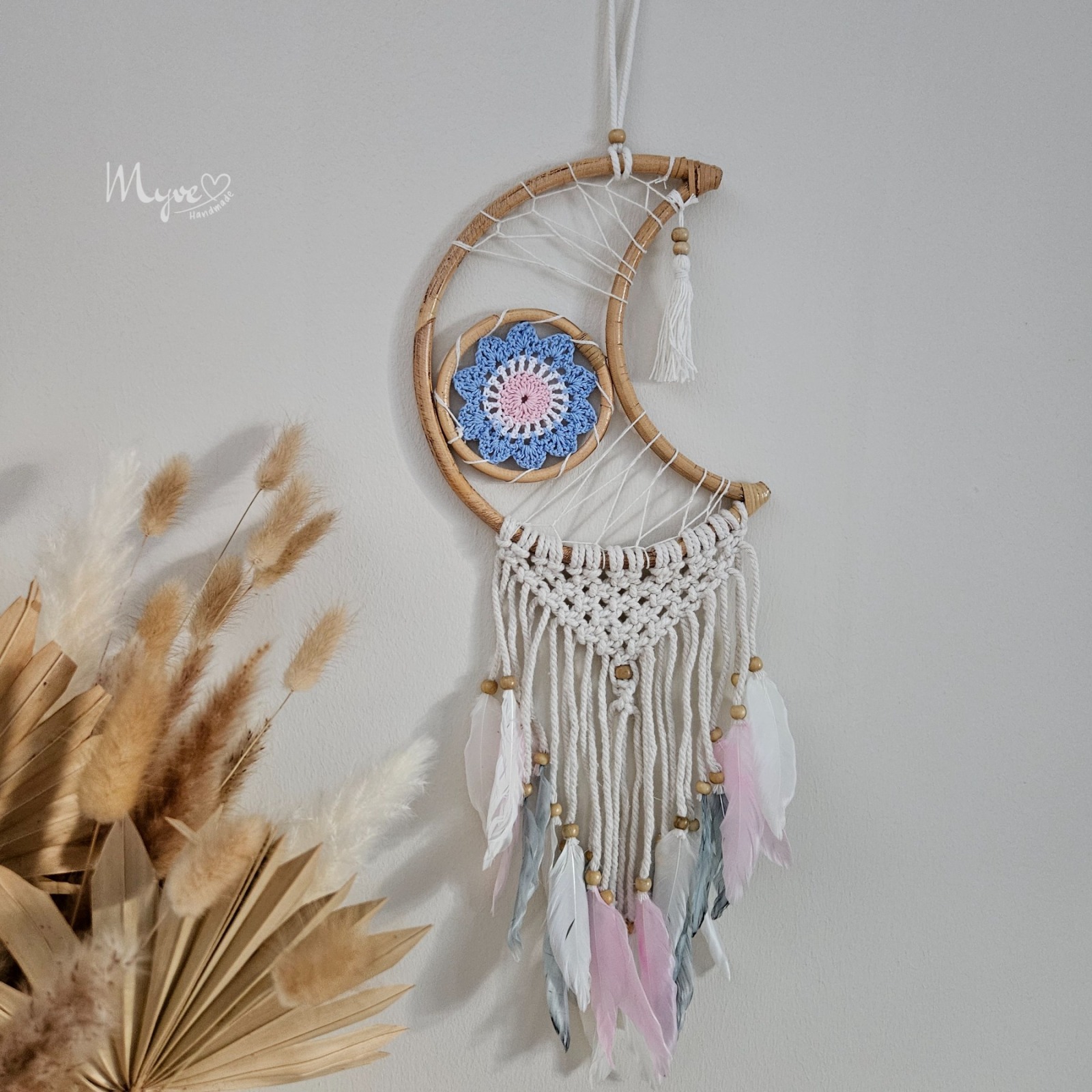 Mond Traumfänger, Wanddekoration im Boho Stil, Wandbehang, Dreamcatcher, Wanddesign, Wandkunst,