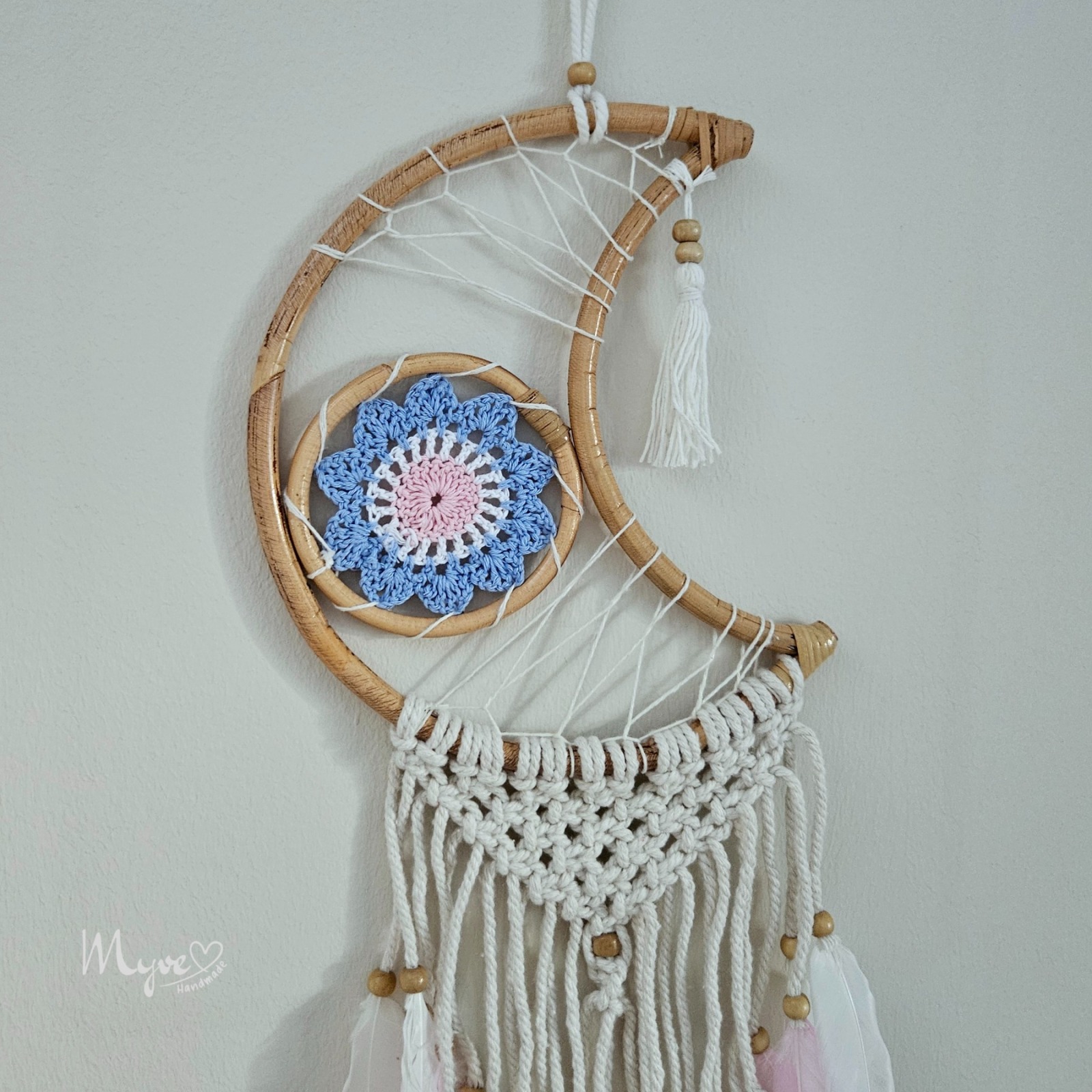 Mond Traumfänger, Wanddekoration im Boho Stil, Wandbehang, Dreamcatcher, Wanddesign, Wandkunst,