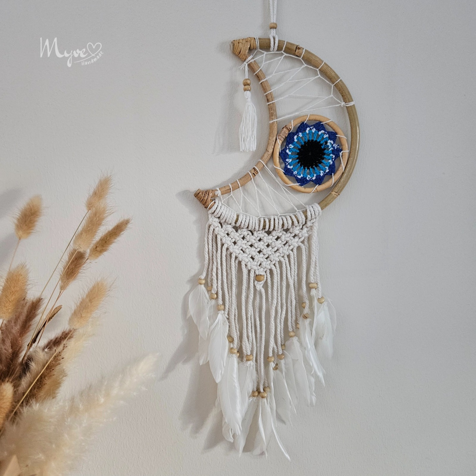 Mond Traumfänger, Wanddekoration im Boho Stil, Wandbehang, Dreamcatcher, Wanddesign, Wandkunst,