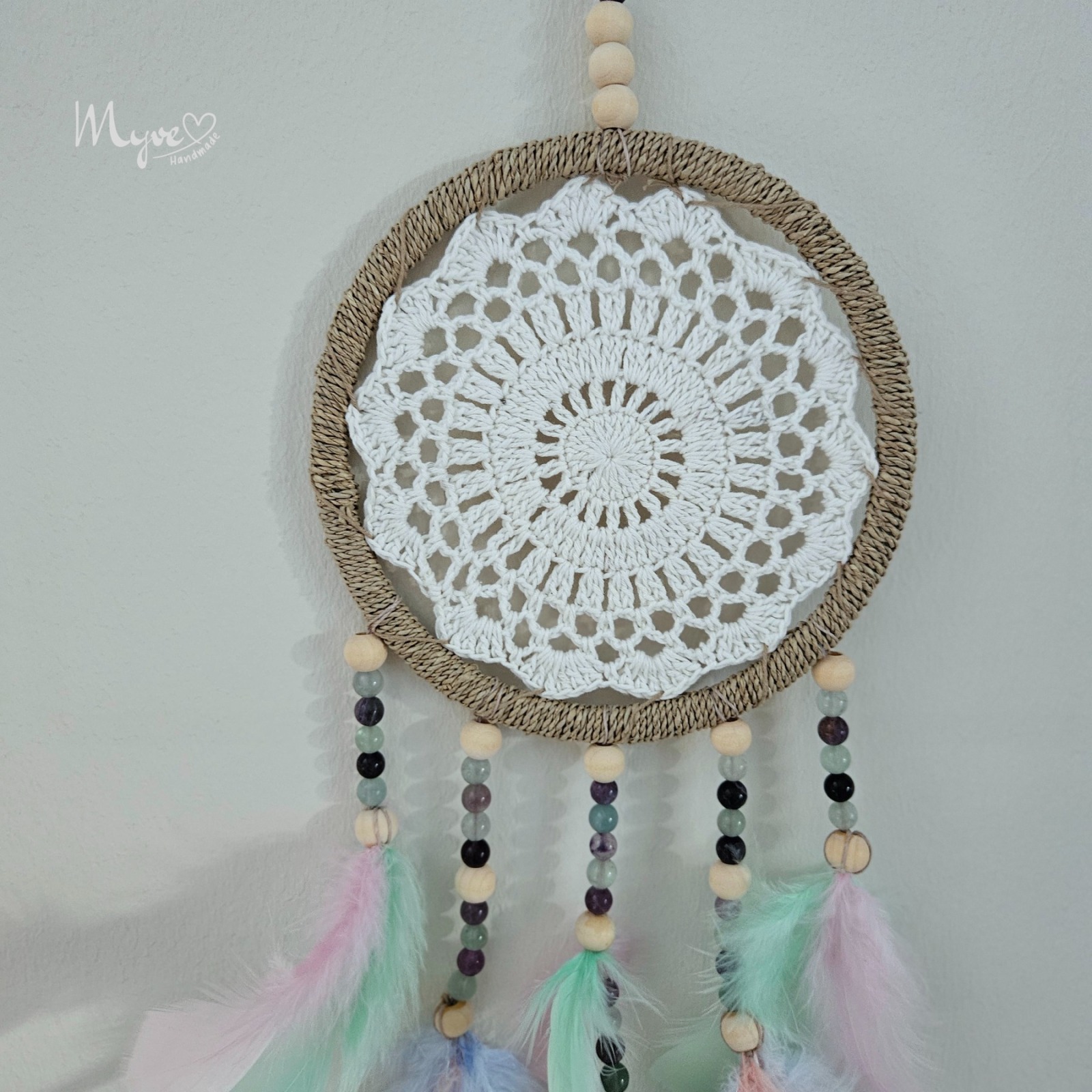 Fluorit Traumfänger, Wanddekoration im Boho Stil, Wandbehang, Dreamcatcher, Wanddesign, Wandkunst,