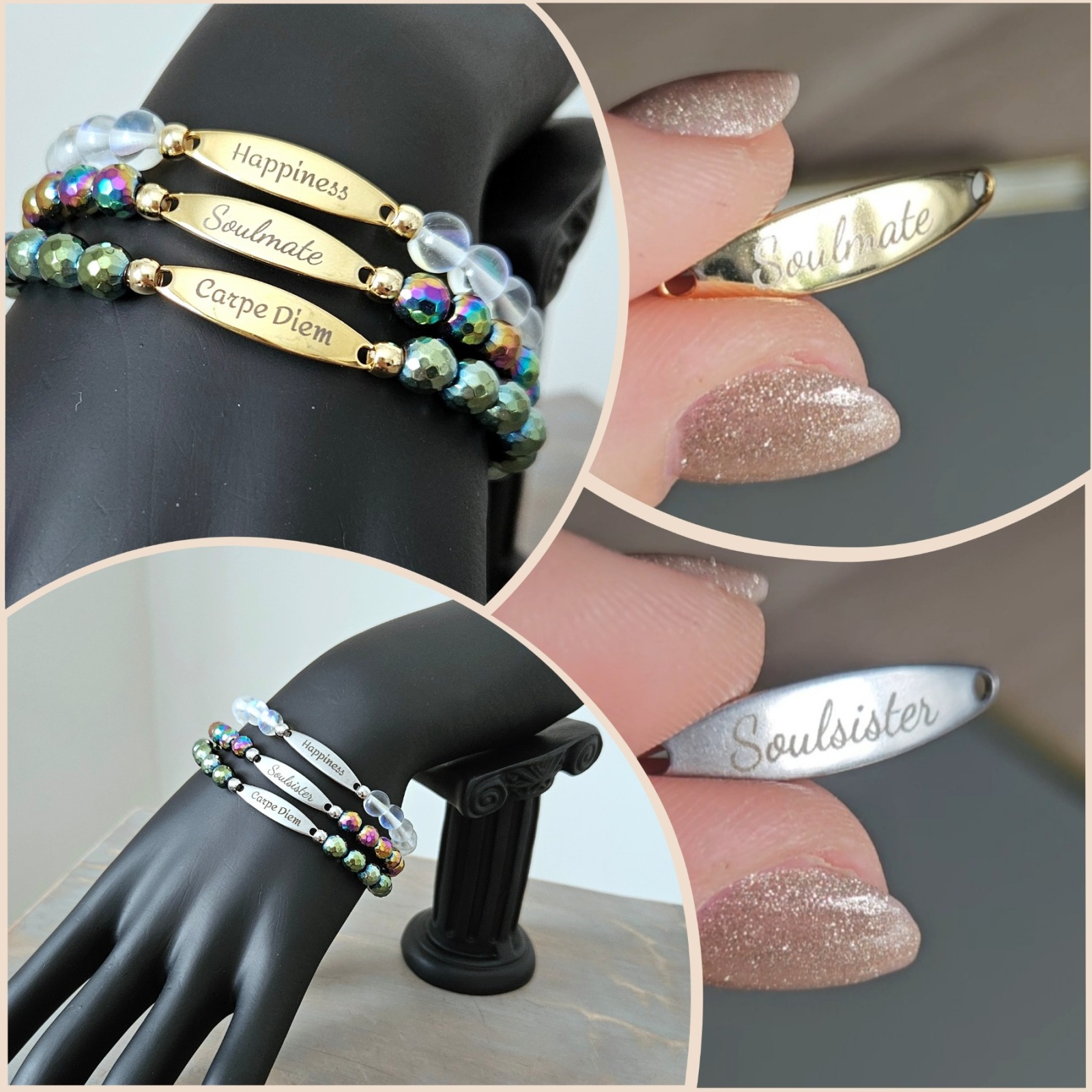 individuell graviertes Armband mit Edelsteinperlen, Edelsteinschmuck, Heilsteinschmuck,