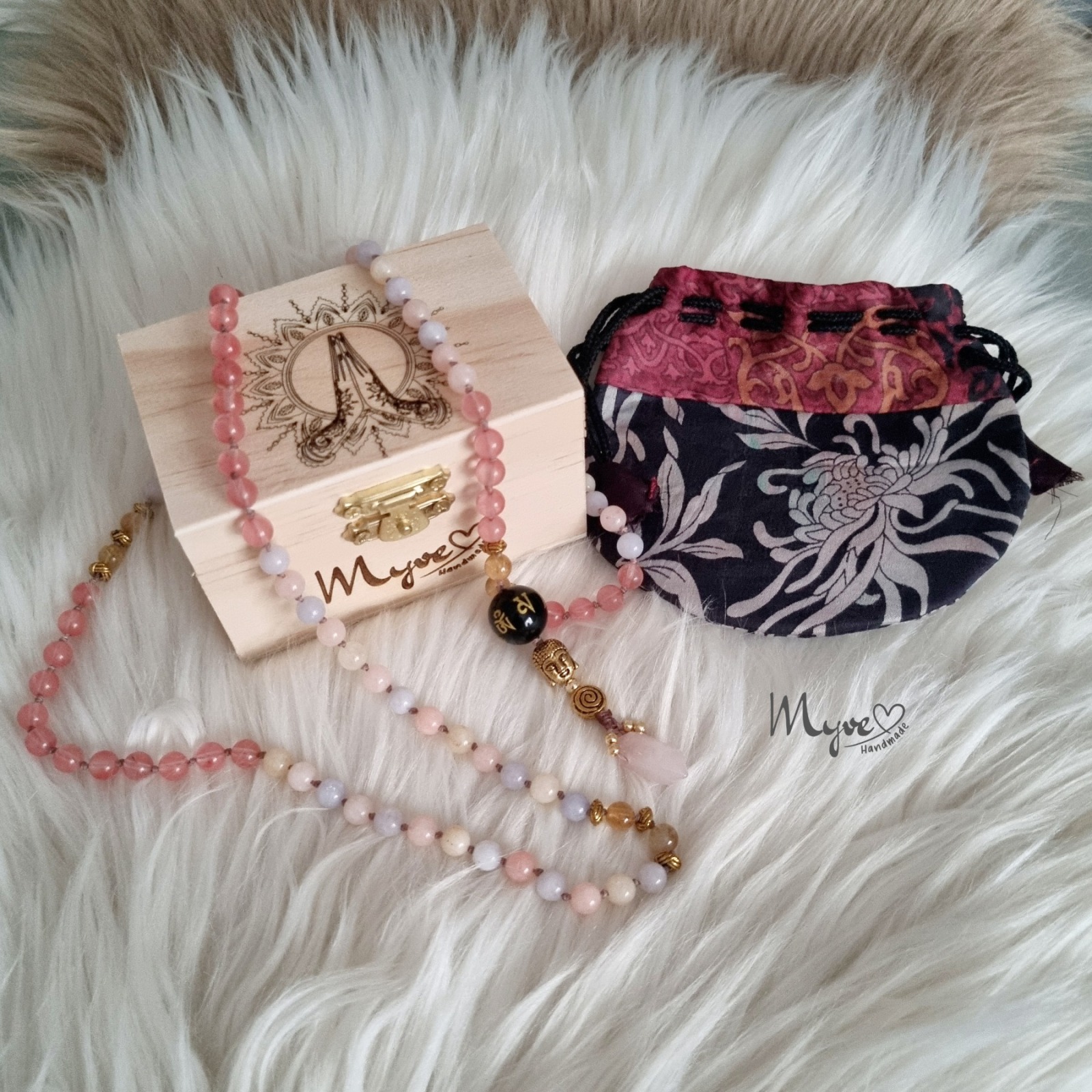 Malakette mit Morganit, Schmuck Accessoires, Spiritueller Schmuck im Boho Stil 10