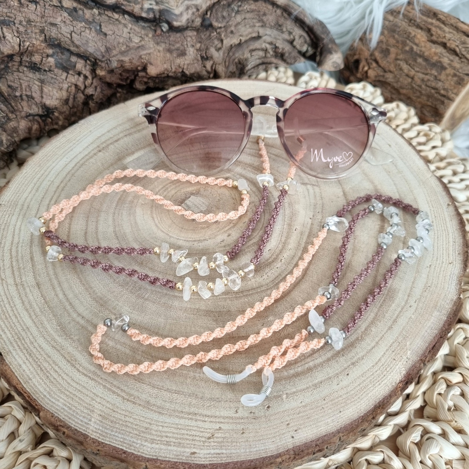 Bergkristall Brillenkette, Schmuck Accessoires, Spiritueller Schmuck im Boho Stil, Makramee