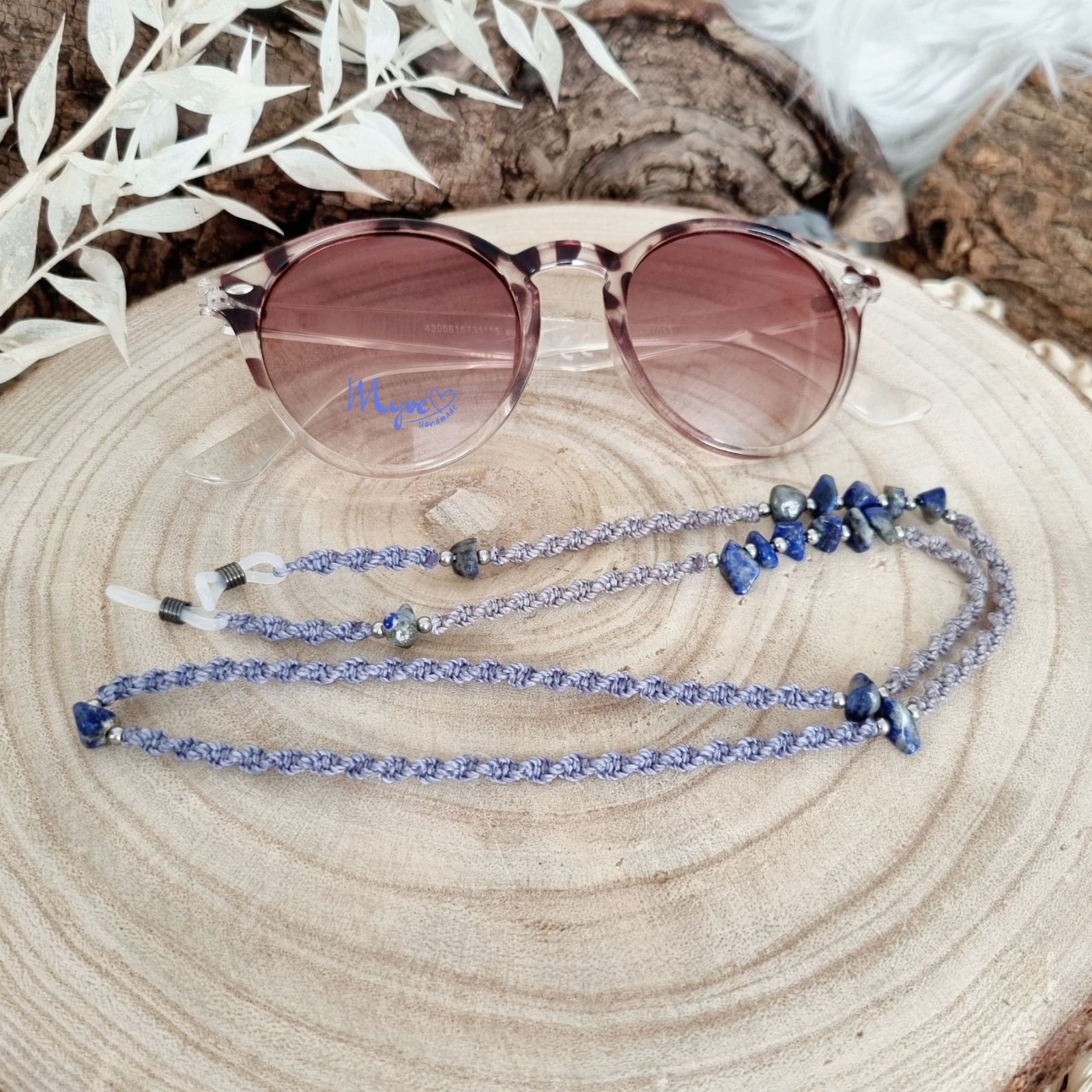 Lapislazuli Brillenkette, Schmuck Accessoires, Spiritueller Schmuck im Boho Stil, Makramee