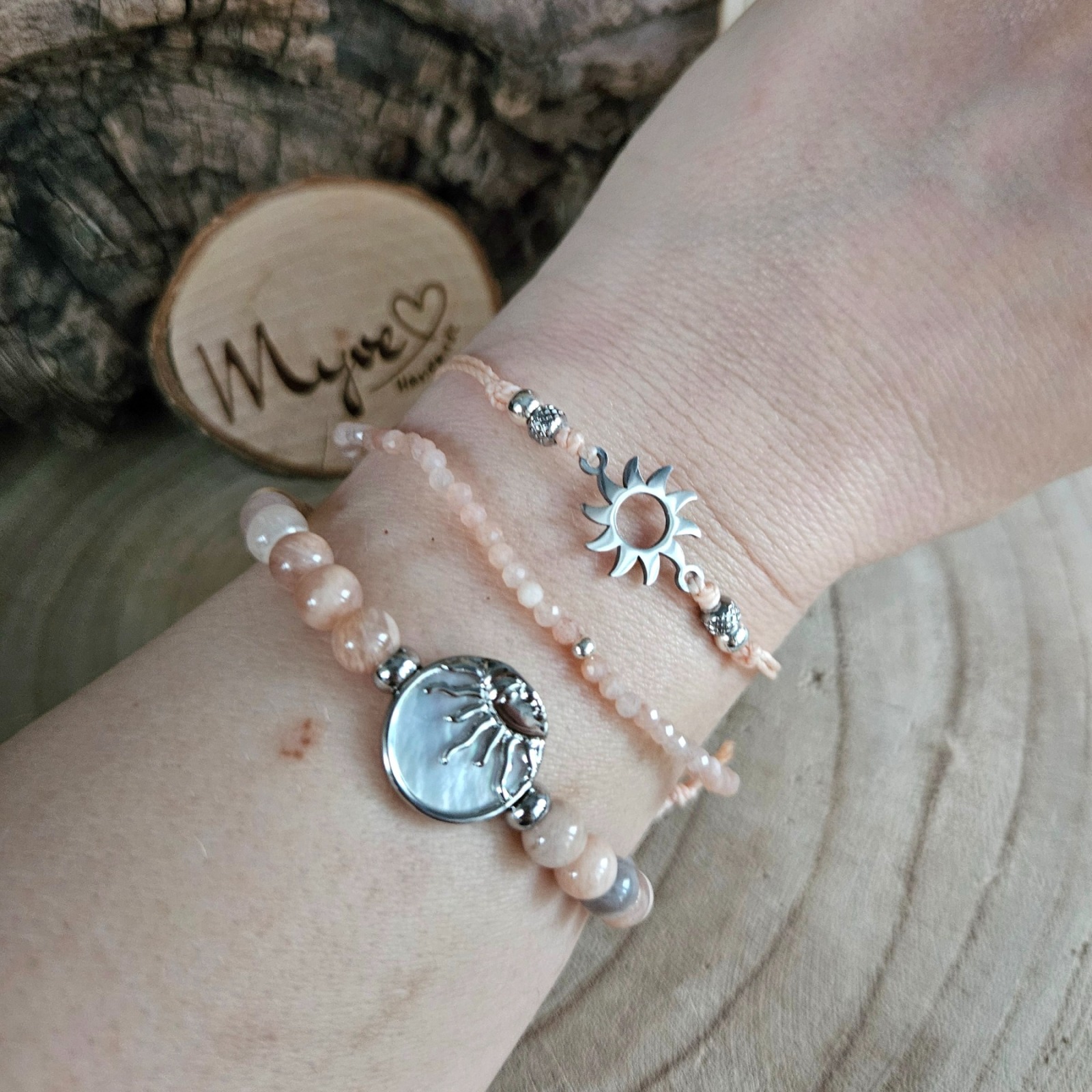 Sonnenstein Armband Set Silber, Edelsteinschmuck, Heilsteinschmuck, Damenarmband, spirituelle